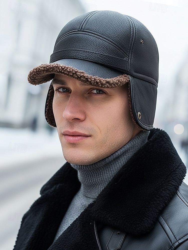 Wintermütze für Herren aus Kunstleder – isoliert mit flauschigen Fellohren, stylischer Fliegerstil, ideal für kaltes Wetter und Outdoor-Aktivitäten. 2026 - $11.99 –P1