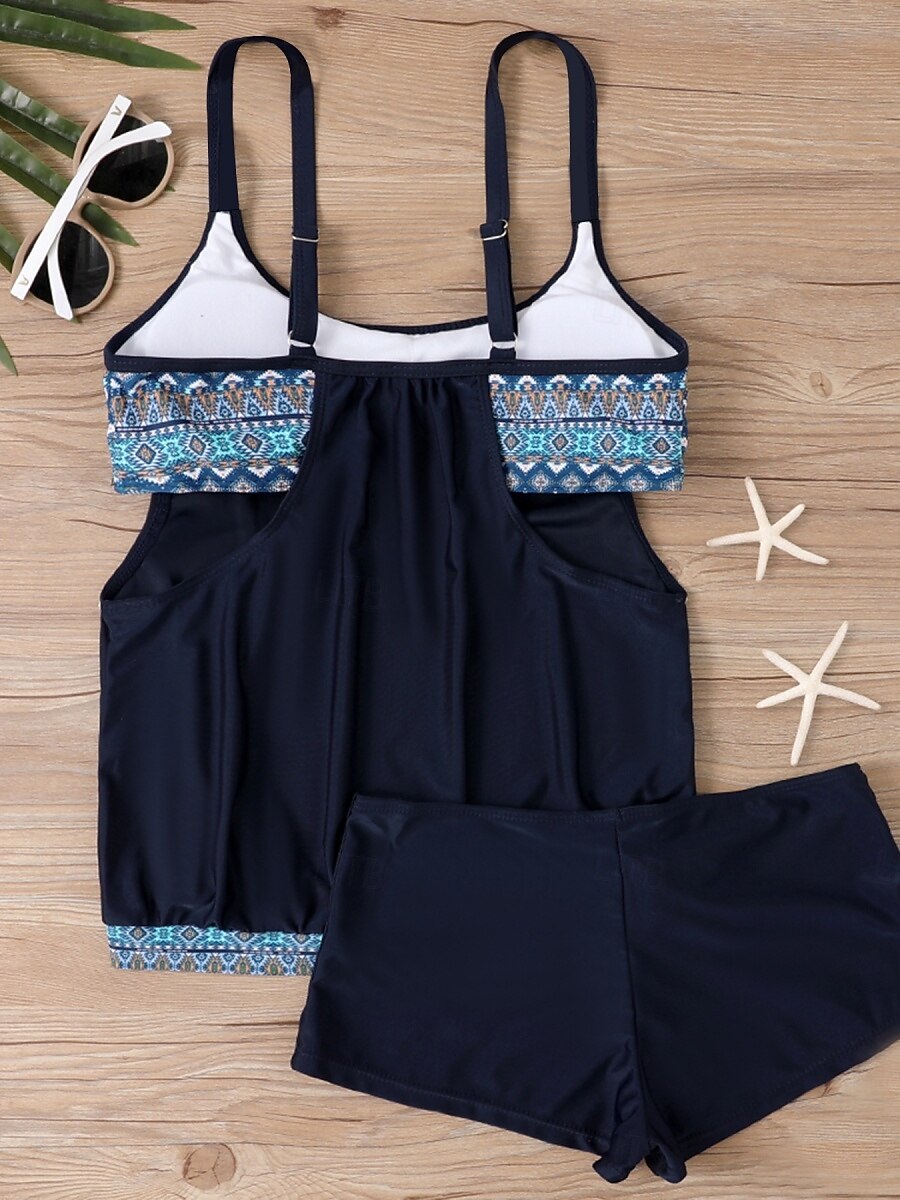 Tankini Feminino de Biquíni 2 Peças com Cintura Alta Controle de Barriga Cintura Alta Slim Costas Nuas Roupas de Praia de Férias Gráfico Floral com Decote U Sem Mangas de 2026 por $33.99 –P19