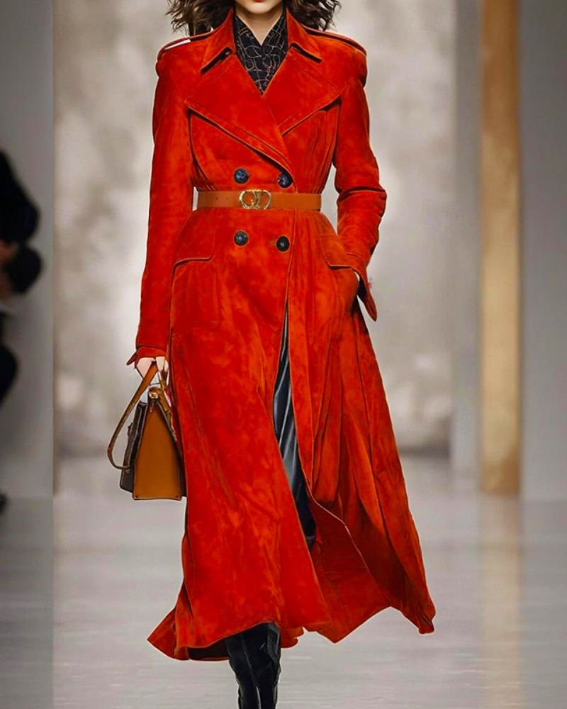 Damskie Płaszcz zimowy Płaszcz Zatrzymujący ciepło Wygodny Kieszeń Guziki Codzienny Równina Urlop Wyjściowe Weekend Długie Klapy wcięte Regularny Długi rękaw Odzież wierzchnia Czerwony Jesień Zima 2026 - $97.99 –P1