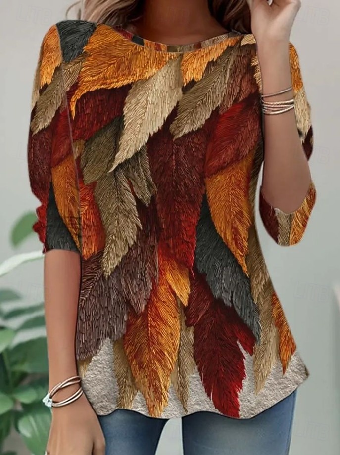 Dámské tričko grafický květinový rostliny vintage móda stylové dlouhý rukáv crew neck kulatý výstřih pravidelné topy každodenní víkendový potisk hnědá jaro podzim zima 2026 - $24.99 –P2