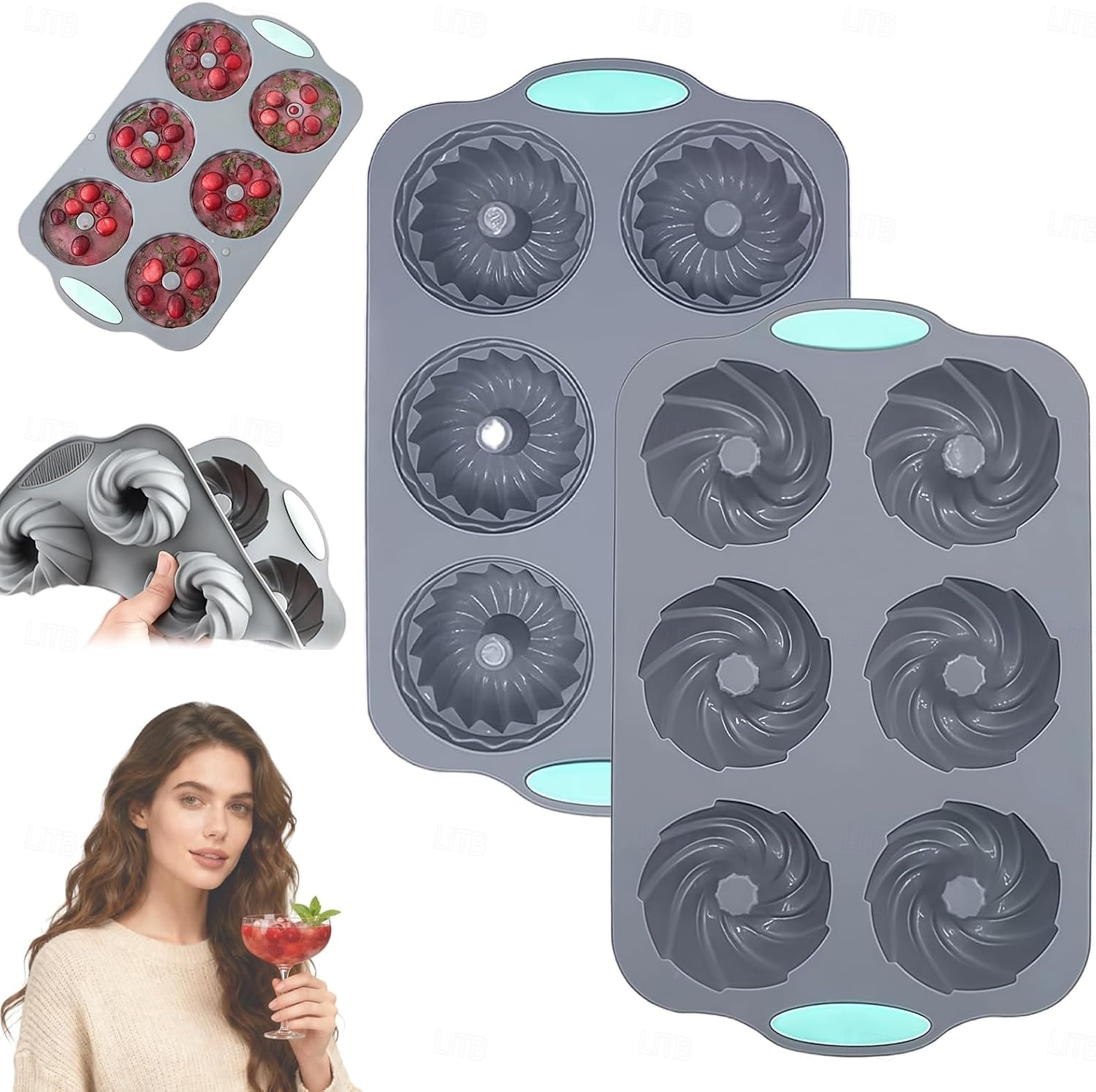 Forma na ledový věnec, vánoční forma na ledový věnec, vánoční silikonové formičky/tácky na kostky ledu ve tvaru vánočních kostek, 6dírková silikonová forma vhodná na kostky ledu, dorty, mýdlo, 2026 - $10.49 –P3