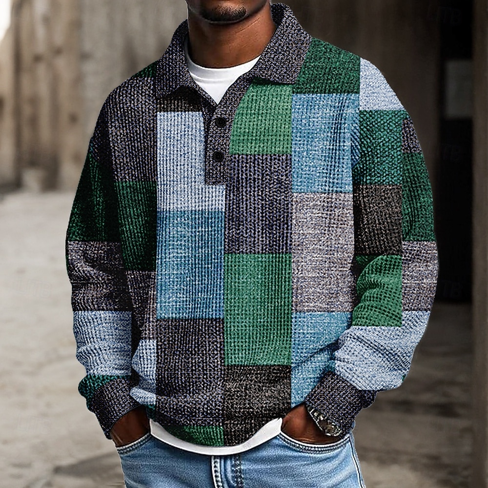 Per uomo Blocco di colori Polo Testurizzato Manica Lunga Magliette polo Bavero Casual Scuola Athleisure Abbigliamento quotidiano Stampa 3D Primavera Autunno Inverno Blu Rosso Viola del 2026 a $28.99 –P3