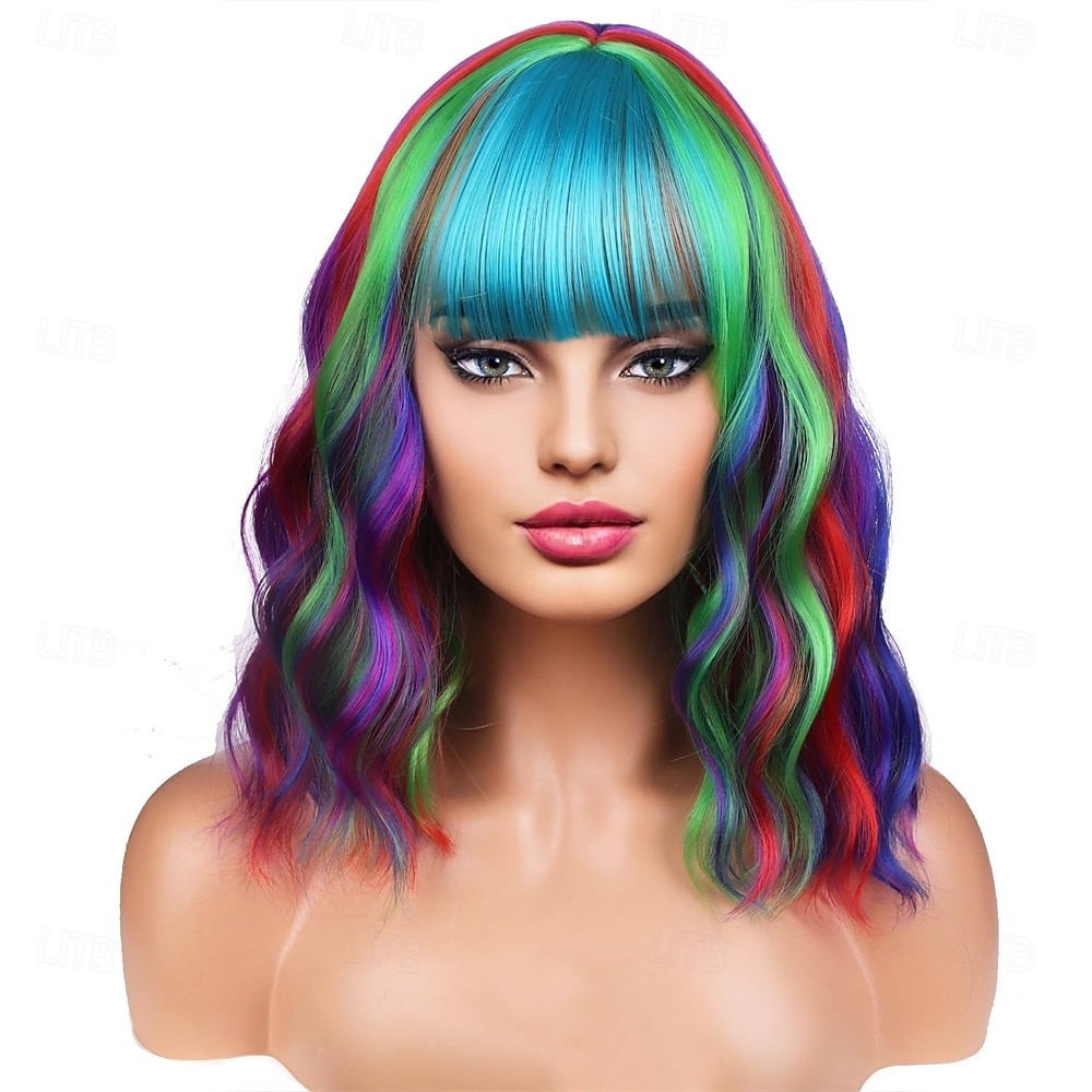 Peruca de Carnaval Vermelho Azul Roxo Encaracolado Curto Peruca sintética para festivais Mardi Gras Parada Cabelo para fantasia de cosplay para Feminino de 2026 por $22.99 –P1