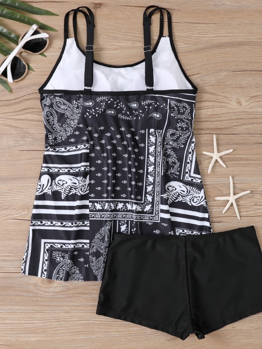 بدلة سباحة نسائية تانكيني قطعتين شورتات تحكم في البطن عالية الخصر نحيف بدون ظهر ملابس شاطئ إجازة مزينة بأنماط بيزلي برقبة على شكل حرف U بدون أكمام 2026 - $33.99 –P4