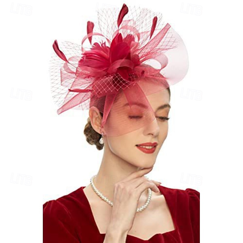 Hodepryd Fjær Tøy Bryllup Bursdag Hesteløp Elegant Årgang Klassisk Med Fjær Tyll Hodeplagg Hodeplagg 2026 - $16.49 –P6