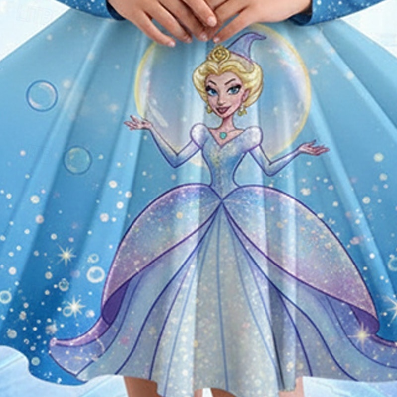 Girls' 3D Graphic Anime Dress Long Sleeve 3D Print Spring Fall Performance Vacation Party Casual Princess Beautiful Kids 4-12 Years Casual Dress A Line Dress Knee-length Regular Fit 2026 - $18.49 –P3