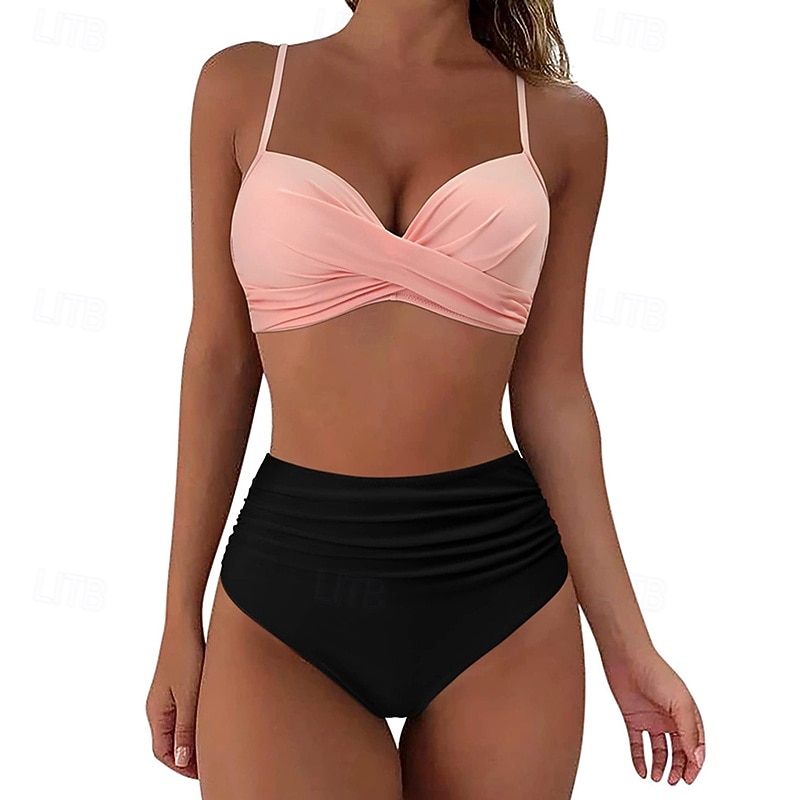 בגדי ריקוד נשים בגד ים מקומט סטים של ביקיני בגדי ים אחיד בגדי ים ורוד בהיר שחור נושם ללא שרוולים - גלישה חוף שחייה קיץ 2026 - $20.99 –P7