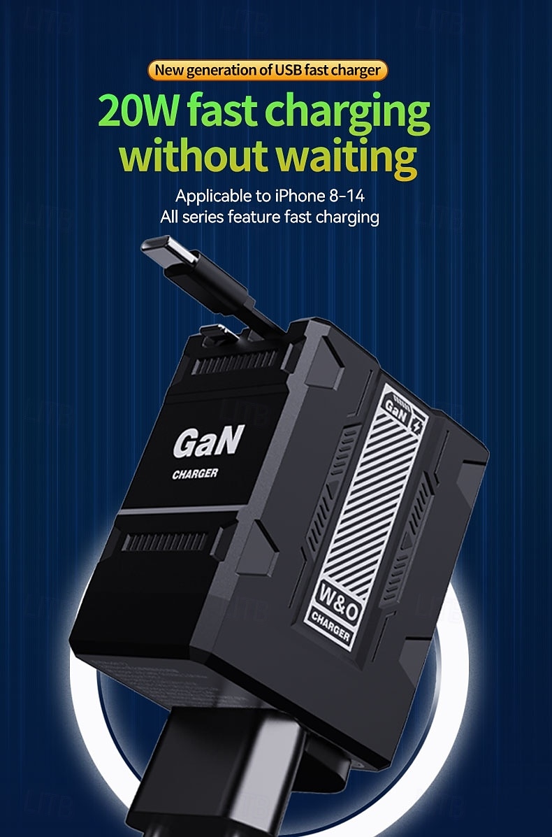 מטען אולטרה מהיר של גן 120 וואט PD3.0 סוג C תאורה כפולה יציאת O כבל נשלף טלפון נייד מחשב נייד טעינה מהירה 2025 - $21.99 –P1