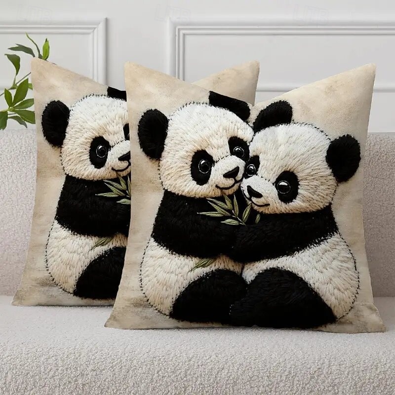 Panda Hug Design Linen Pillow Cover 2D Flat Print Modern Square Cushion Case with Zipper Closure Soft Decorative Throw Pillow Cover for Sofa Bedroom Living Room Decor 2026 - $8.99 –P1