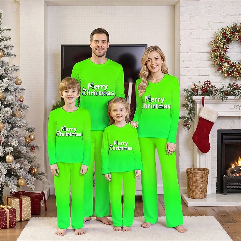 Családi nézés Karácsony Karácsonyi családi pizsama Pizsamák Családkészletek Grafika Gradiens Karácsonyi minta Otthon Nyomtatott Medence Sötétsárga Világoszöld Hosszú ujj Napi Hozzá illő ruhák 2025 - $20.99 –P5