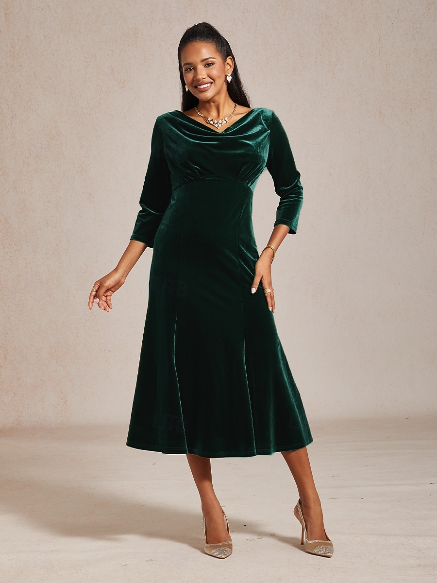 green emerald velvet dress Mac Duggal - Plum Off The Shoulder Tea Length Dress main image 0