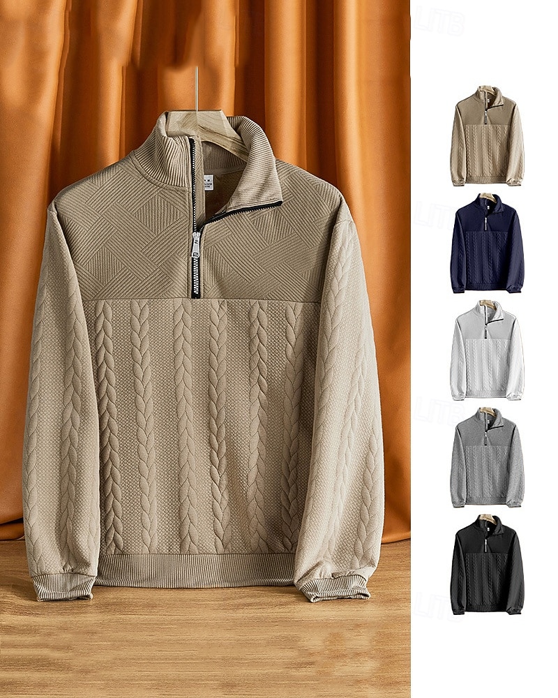 Homme Sweat-shirt Pull Sweat-shirt quart de fermeture éclair Noir Blanche bleu marine Kaki Gris Demi-zip Uni Jacquard Sport & Loisir Occasionnel Quotidien Streetwear Basique Occasionnel Automne Hiver de 2026 ? $30.99 –P1