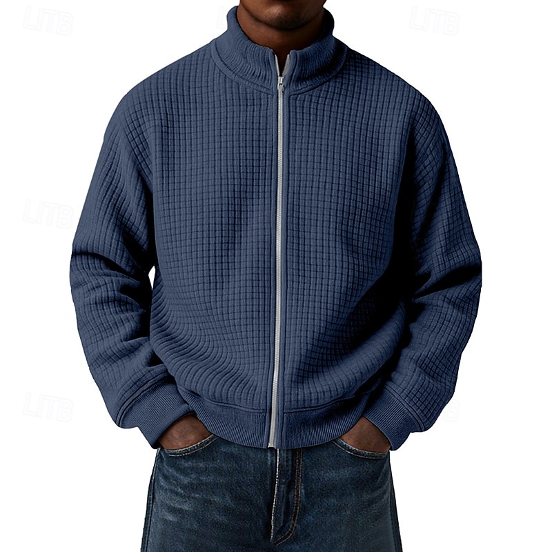 Men's Sweatshirt Waffle Sweatshirt Full Zip Sweatshirt Wine Standing Collar Plain Zip Up Textured Casual Daily Sports & Outdoor Streetwear Cool Sportswear Spring &  Fall Clothing Apparel Hoodies 2026 - $28.99 –P2