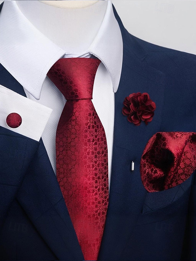 Мужской рождественский комплект галстуков, многоцветный, стильный цветочный узор, с запонками и нагрудным платком для официальных мероприятий 2026 - $14.99 –P10