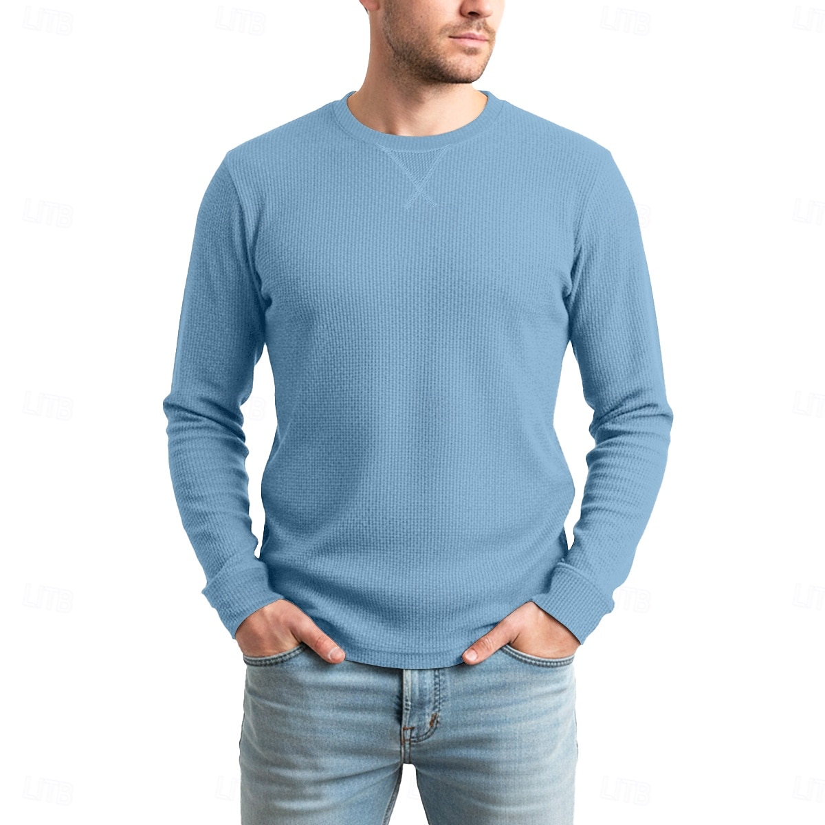 Муж. Футболка с вафельным рисунком Футболка Длинный рукав Вырез под горло Все сезоны Сплошной цвет Традиционный / винтаж На каждый день Гладкая ткань на открытом воздухе Дом Для занятий спортом 2026 - $15.99 –P2