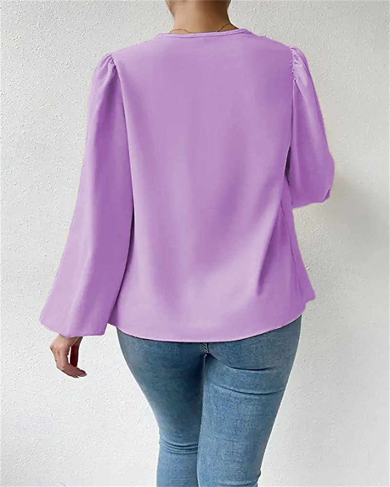 Damen Hemd Elegant Satin-Top Bluse Gerafft Patchwork Drapiert Einfarbig Einfach Elegant Vintage Täglich Langarm Laternenärmel Asymmetrisch Normale Oberteile Täglich Arbeit Ferien Blau Schwarz Wei 2026 - $25.99 –P12