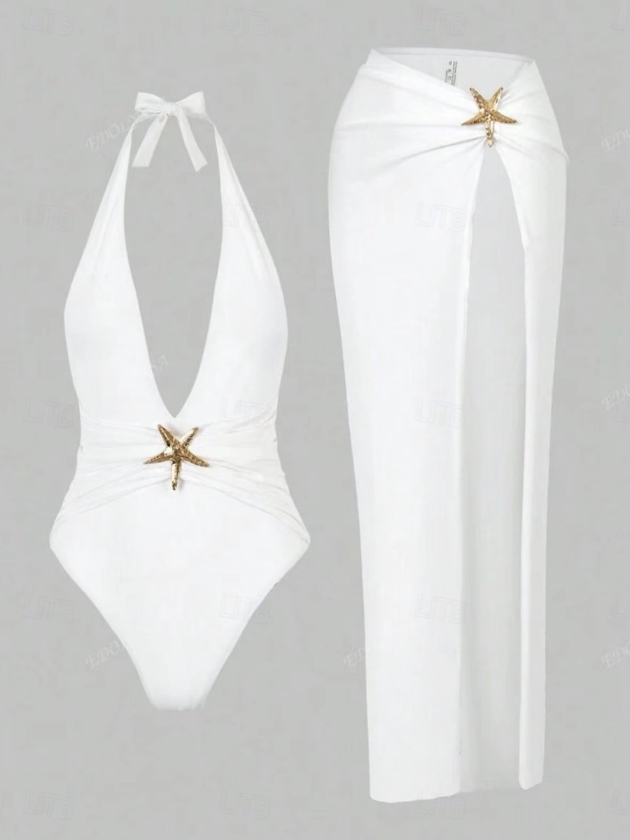 Damen Einteiler Badeanzug mit Rock Monokini Bauchkontrolle Hohe Taille Slim Rückenfrei Elegant Urlaub Einfarbiger V-Ausschnitt Ärmelloses Badeanzug 2026 - $14.49 –P9