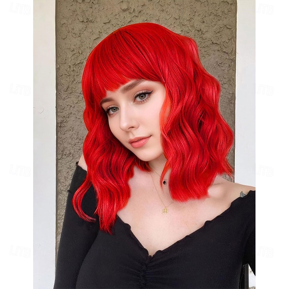 Peruca de Carnaval 2026 Vermelho Encaracolado Bob Curto Peruca sintética para festivais Mardi Gras Parada Cabelo para fantasia de cosplay para Feminino de 2026 por kr.211 –P2