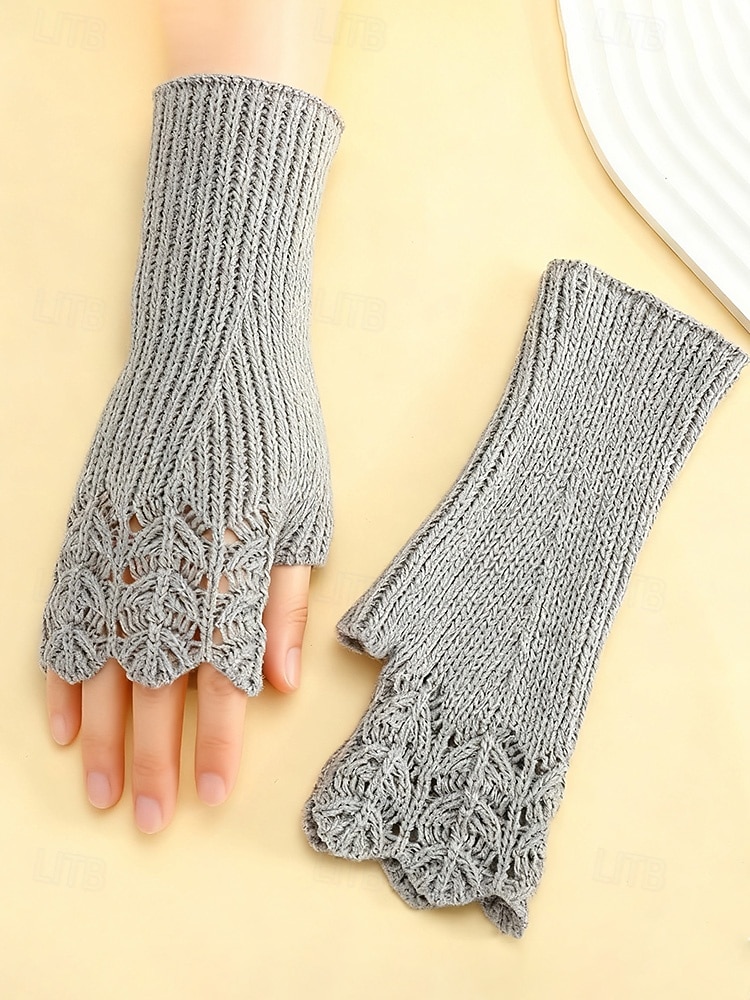 Dámské pletené vánoční rukavice – měkký přízový materiál s krajkovým vzorem, dostupné v několika barvách, ideální jako zimní a sváteční dárek 2026 - $7.99 –P5