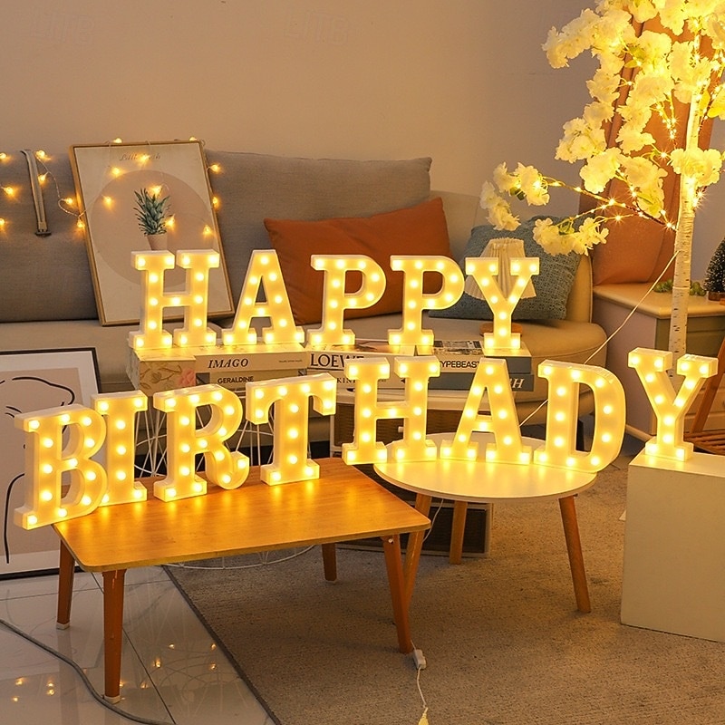 Happy Birthday/Marry Me Marquee Light Up Letters, LED Letter Number Light Sign with Round Light Decoration for Birthday Home Table Decor 2025 - $16.49 –P2