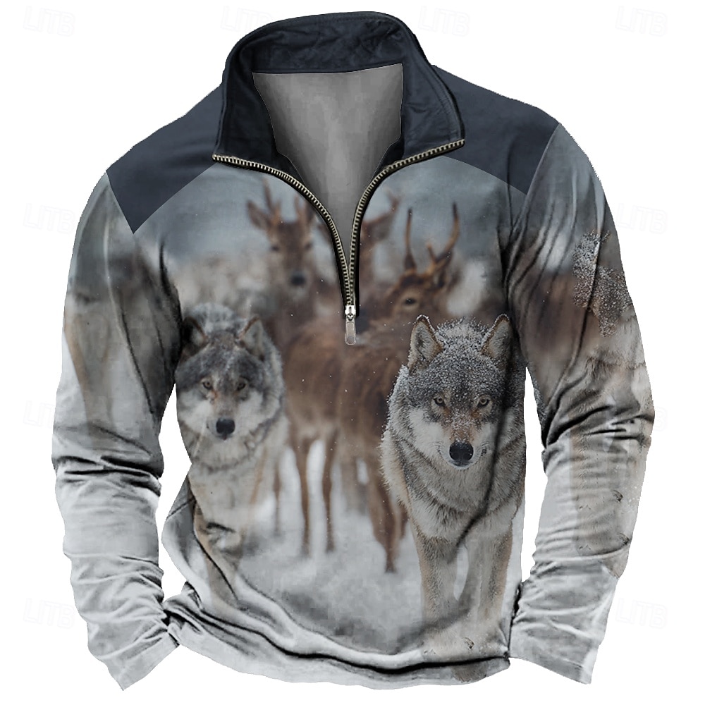Homme Loup Impression 3D Sweatshirt Sports Mode Occasionnel Chasse manche longue Fermeture éclair Extérieur Soirée Vêtements de rue Noir Bleu Marron Marron 2 Marron 3 Automne Toutes saisons Designer de 2026 ? $31.99 –P3
