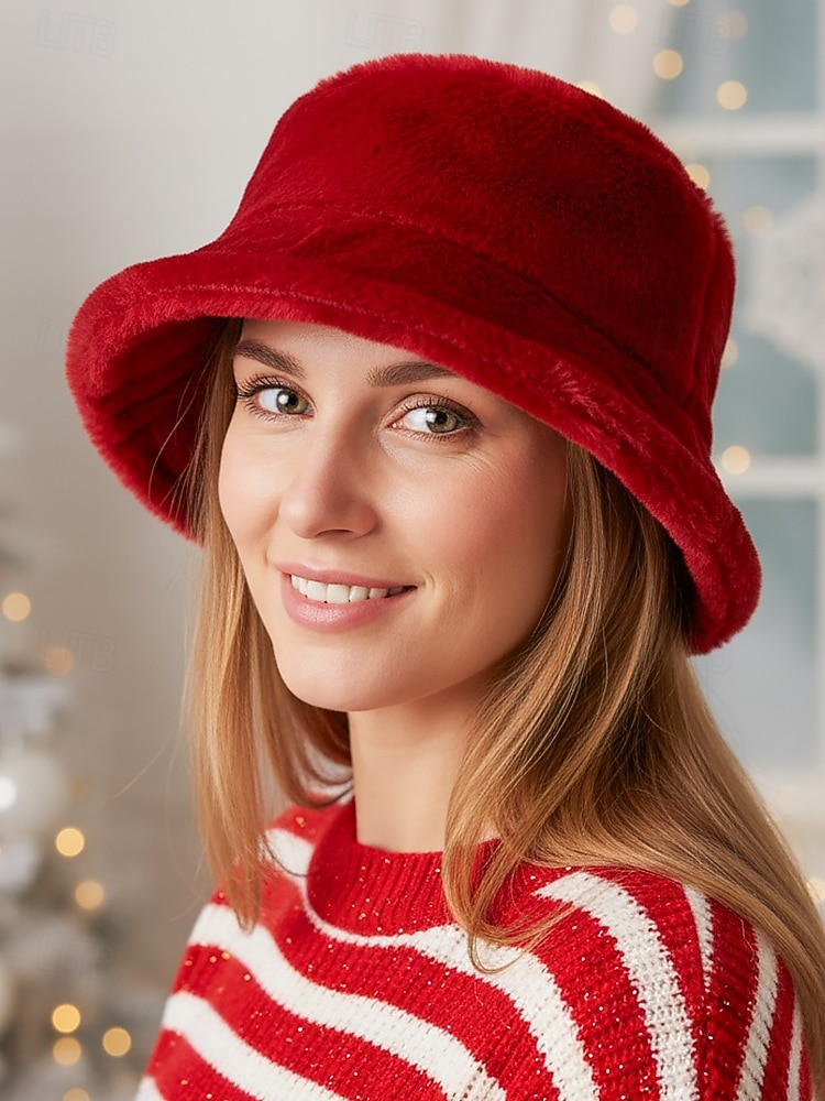 Cappello da pescatore natalizio da donna in pelliccia sintetica, morbido e accogliente, disponibile in più colori: regalo perfetto per le feste del 2026 a $11.99 –P1