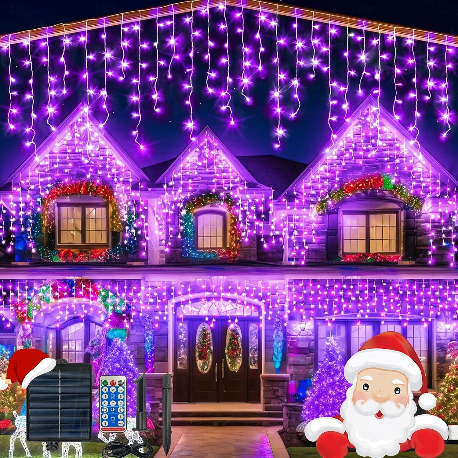 Solcellsdrivna vattentäta julispljus 10 meter 400 lysdioder 48 droppar 8-funktions timer fjärrkontroll genomskinlig tråd anslutningsbar ljusslinga innergård balkong träd veranda takfot dekorativa ljus 2025 - $31.99 –P13