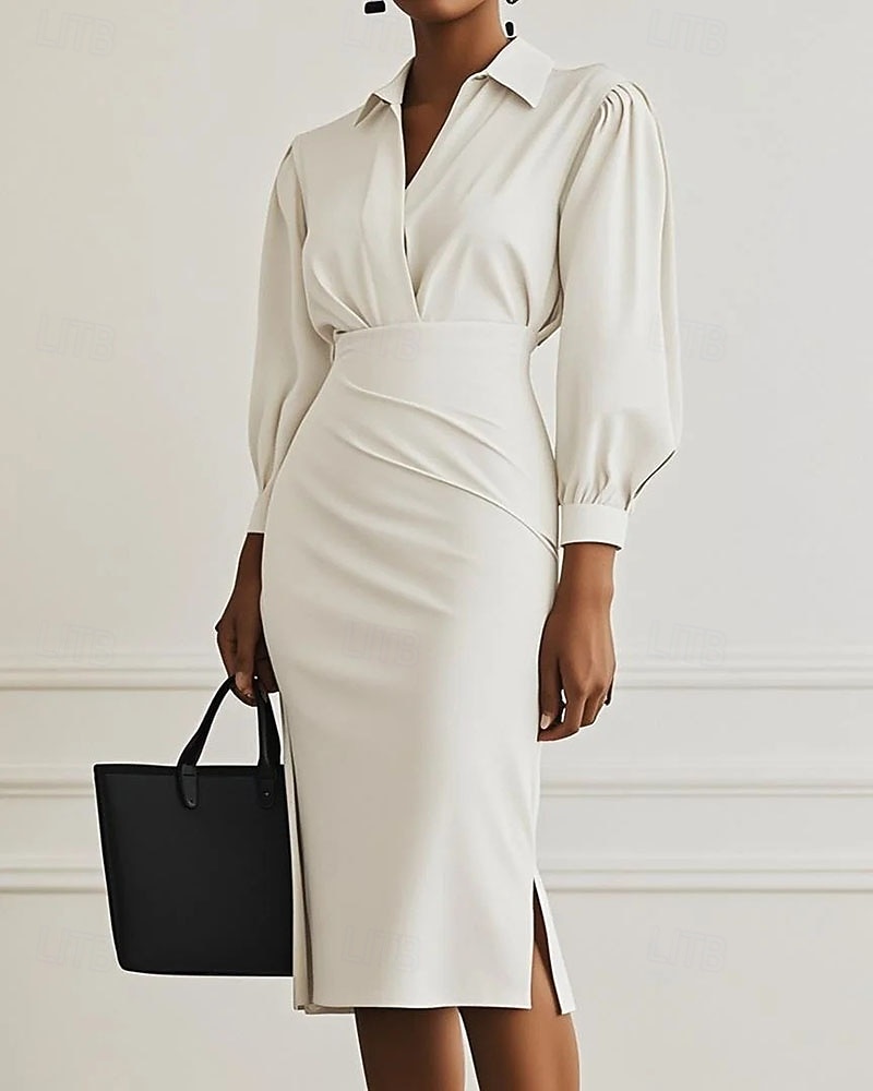 Damskie Długa sukienka sukienka maxi Czarna sukienka Sukienka ołówkowa Elegancja Moda Nowoczesny Codzienny Biuro Święto Regularny Równina Długi rękaw W serek Czarny Rumiany róż Jasnoszary Beżowy 2026 - $28.99 –P3