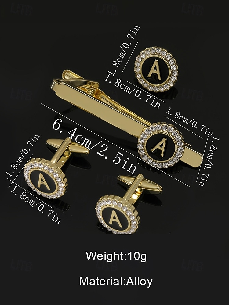 Комплект из мужского зажима для галстука, запонок и булавки для лацкана из сплава – элегантный черно-золотой дизайн с кристаллами, персонализированный 26 инициалами, идеальный подарок для официальных мероприятий и делового дресс-кода 2026 - $11.99 –P10