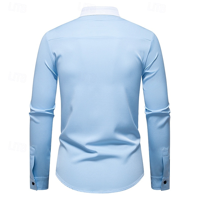 Herren Hemd Sommerhemd Freizeithemd Strandhemd Knopfhemd Schwarz Marineblau Himmelblau Langarm Farbblock Stehkragen Urlaub Hawaiianisch Patchwork Bekleidung Polyester Mode Lässig Bequem 2025 - $33.99 –P3