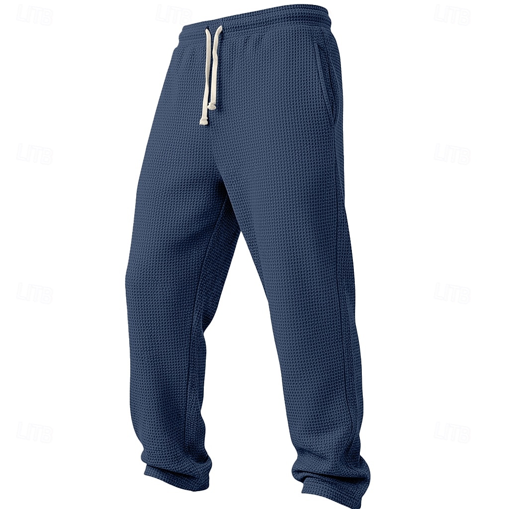 Men's Waffle Sweatpants Trousers Straight Leg Sweatpants Waffle Pants Drawstring Elastic Waist Plain Breathable Full Length Casual Daily Outdoor Vacation Classic Style Black White Micro-elastic 2026 - $25.99 –P4