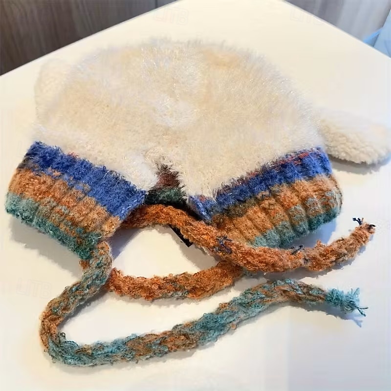 heklet vinterlue med fleecefor og reinsdyrgevir for dame &ører, myk varm skilue, fargerik flerfarget reinsdyrlue, myk fleeceforet heklet lue for barn og voksne, morsomt ferietilbehør 2026 - $19.99 –P6