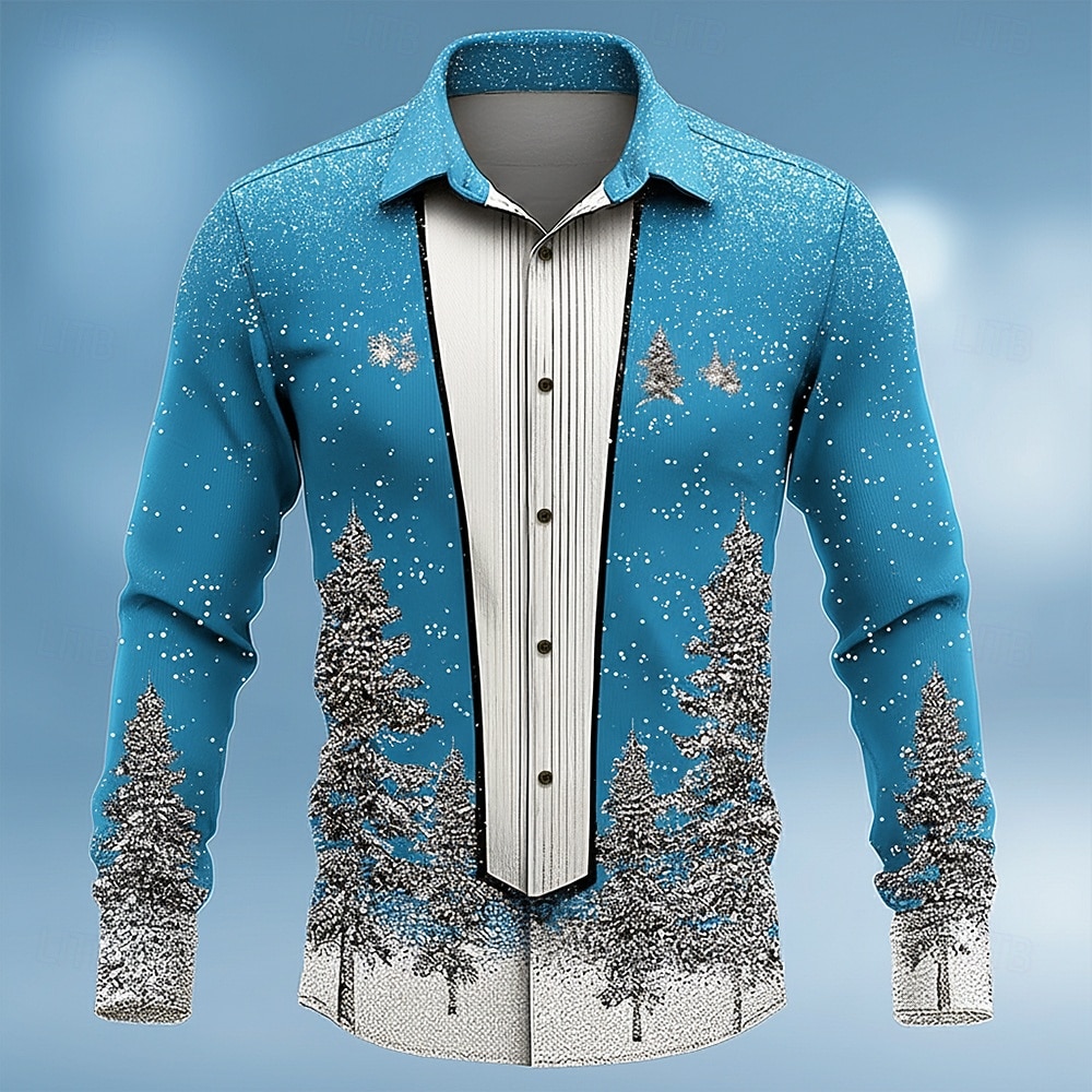 Natale Per uomo Costume di Natale Colletto finto e design del vestito Camicia da smoking stampata con cravatta Camicia Camicia con Bottoni Manica Lunga Divertente All'aperto Ferie Primavera Autunno del 2026 a $28.99 –P3