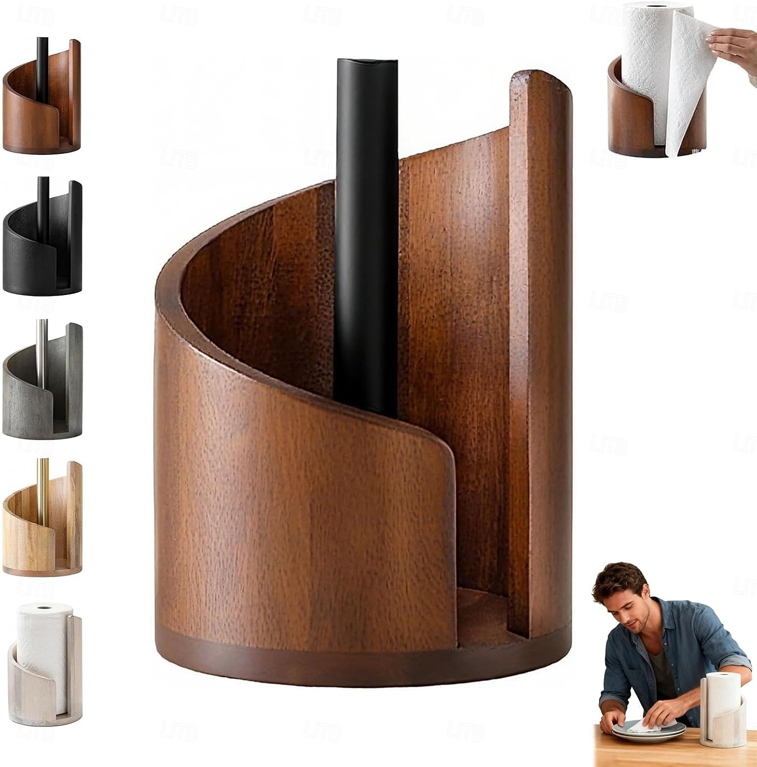 Mountain Paper Towel Holder Countertop with Mango Wood Round Base and Holder, Wood Paper Towel Holders Countertop, Spiral Design Decorative Storage Box for Bathroom Storage 2026 - $32.99 –P1