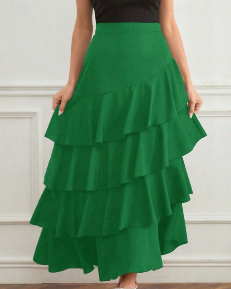 Per donna Elegante Moda Maxi Vita media Gonne Semplice Arricciato Inelastico Quotidiano Streetwear Vinaccia blu navy Nero Verde Estate del 2026 a $33.99 –P9