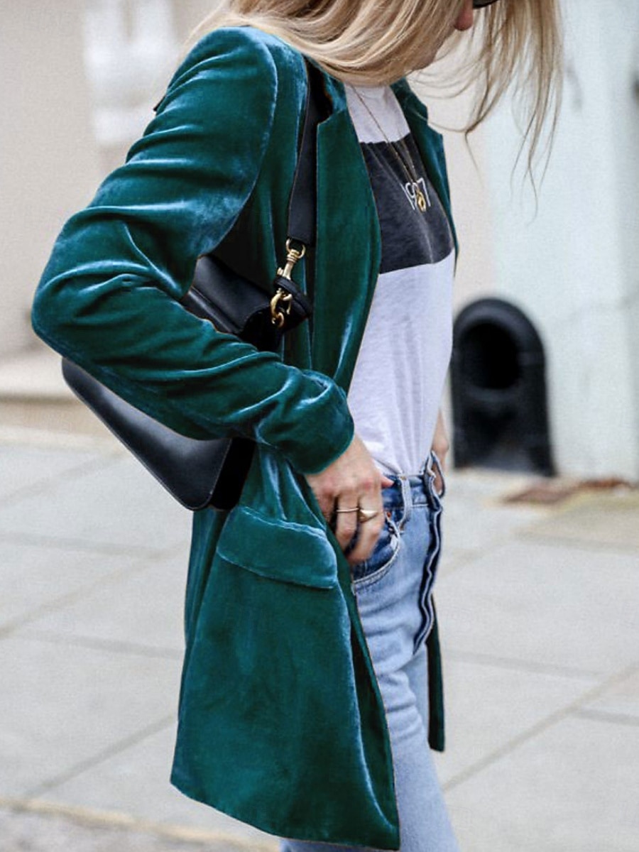 Damen Freizeitjacke Samtblazer Bequem Atmungsaktiv Tasche Lässig Einfach Urlaub Straße Lässig Alltagskleidung Offene Vorderseite Regulär Umlegekragen Normale Passform Langarm Oberbekleidung Blau 2025 - $33.99 –P10