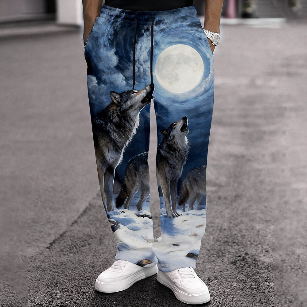 Voor heren Wolf Wilde Dieren Maanlicht Joggingbroeken Broek Vrijetijdsbroek Medium Taille Vintage Retro Buiten Jagen Training Elastische tailleband met trekkoord Rechte broek met zakken Lente Herfst 2026 - $24.99 –P1