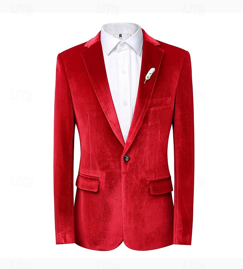 Herre Vinterfrakk Fløyelsblazere Formell Festkveldsklær Fest Klassisk Høst Høst vinter 100% Polyester Fløyel Helfarge Enkelt Brystet Enn-knapp Blazer Rød Kongeblå Lilla Grønn 2026 - $97.99 –P7