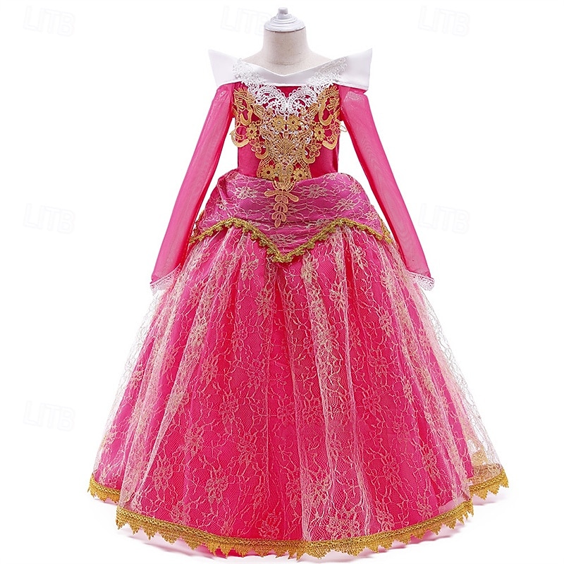 Vestido de festa infantil feminino para a Semana do Livro 2026, com estampa floral, manga longa, para ocasiões formais, apresentações e eventos especiais. Renda, estilo princesa, maxi, para uso diário, com modelagem evasê e tule. Disponível nas cores rosa de 2026 por $34.99 –P1