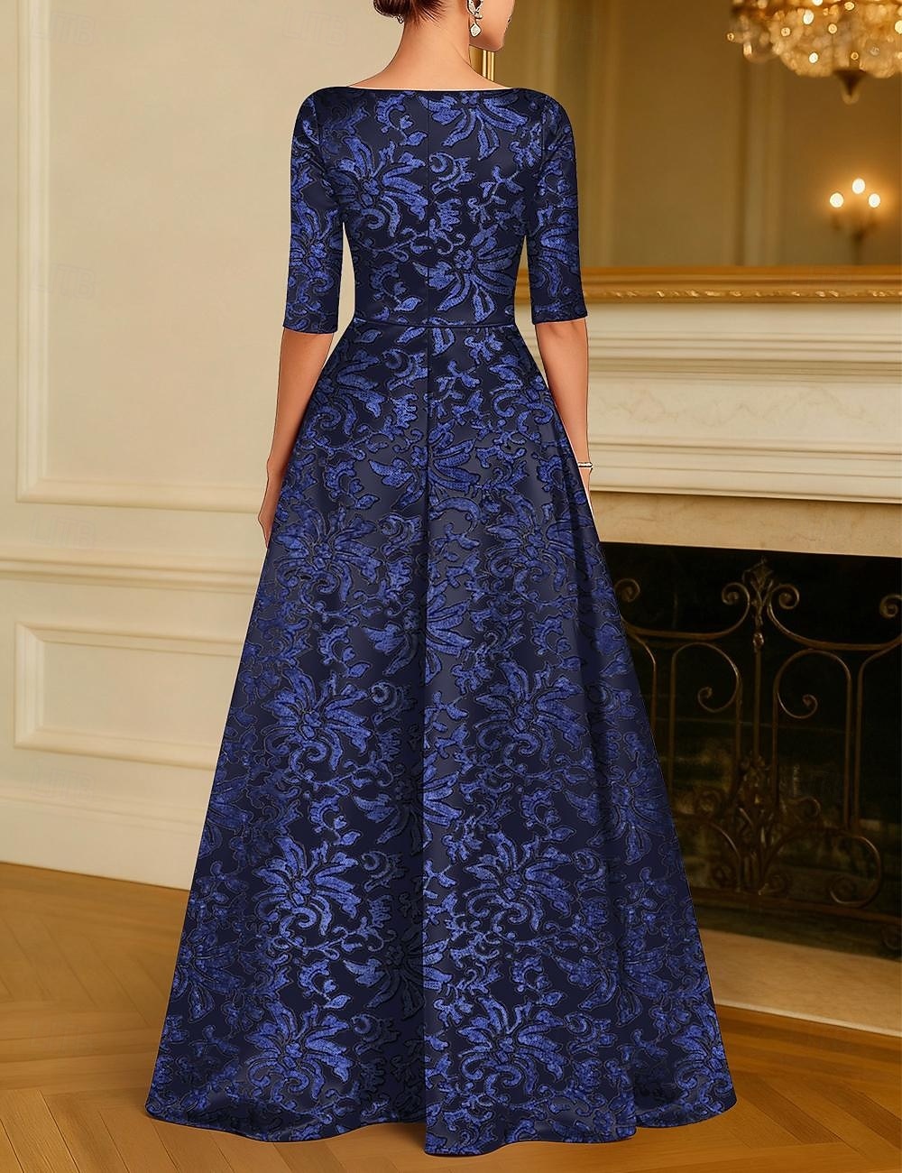 Linea ad A Lunghezza al pavimento Perline ricamate Abito Formale Abito da madre della sposa Abito da Sera Da principessa Abito formale Elegante Brillanti Mezza Manica Scollo a Barca Matrimonio Formale del 2026 a $195.99 –P3