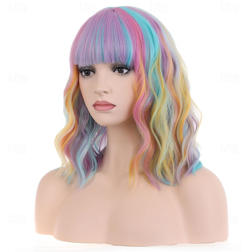 Peruca de Carnaval 2026 Rosa Azul Roxo Encaracolado Ondulado Curto Peruca sintética para festivais Mardi Gras Parada Cabelo para fantasia de cosplay para Feminino de 2026 por $21.99 –P2