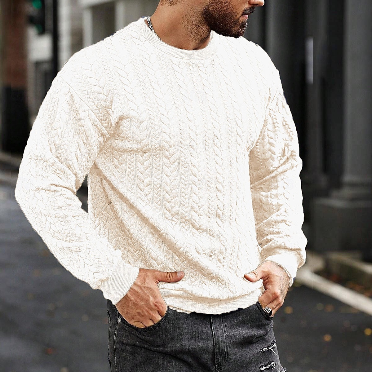 Voor heren Trui Kabel gebreide trui Kabel breien Normale tops Gebreid Strakke pasvorm Effen Strakke ronde hals Gebreid Hedendaagse Casual Alledaagse kleding Kleding Herfst winter Donkergroen M L XL 2026 - $39.99 –P7