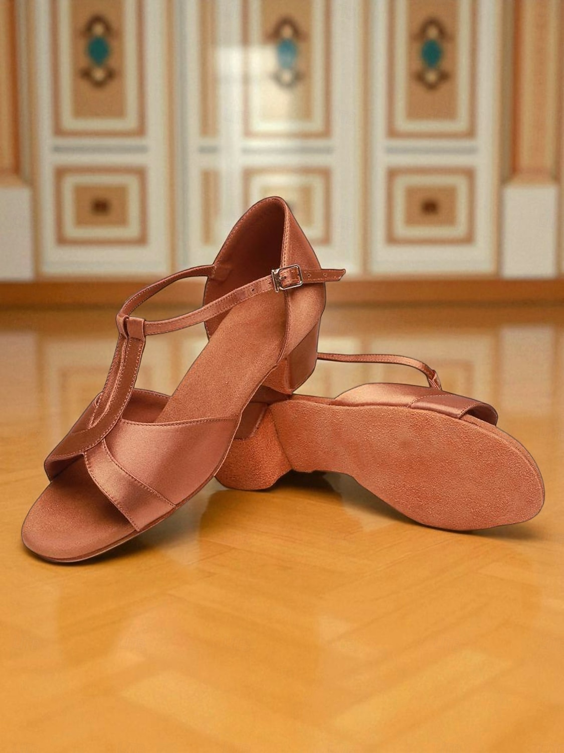 Girls' Satin Latin Dance Shoes - Brown T-Strap Low Heel Ballroom Sandals for Kids and Teens Practice and Competitions 2026 - $34.99 –P4