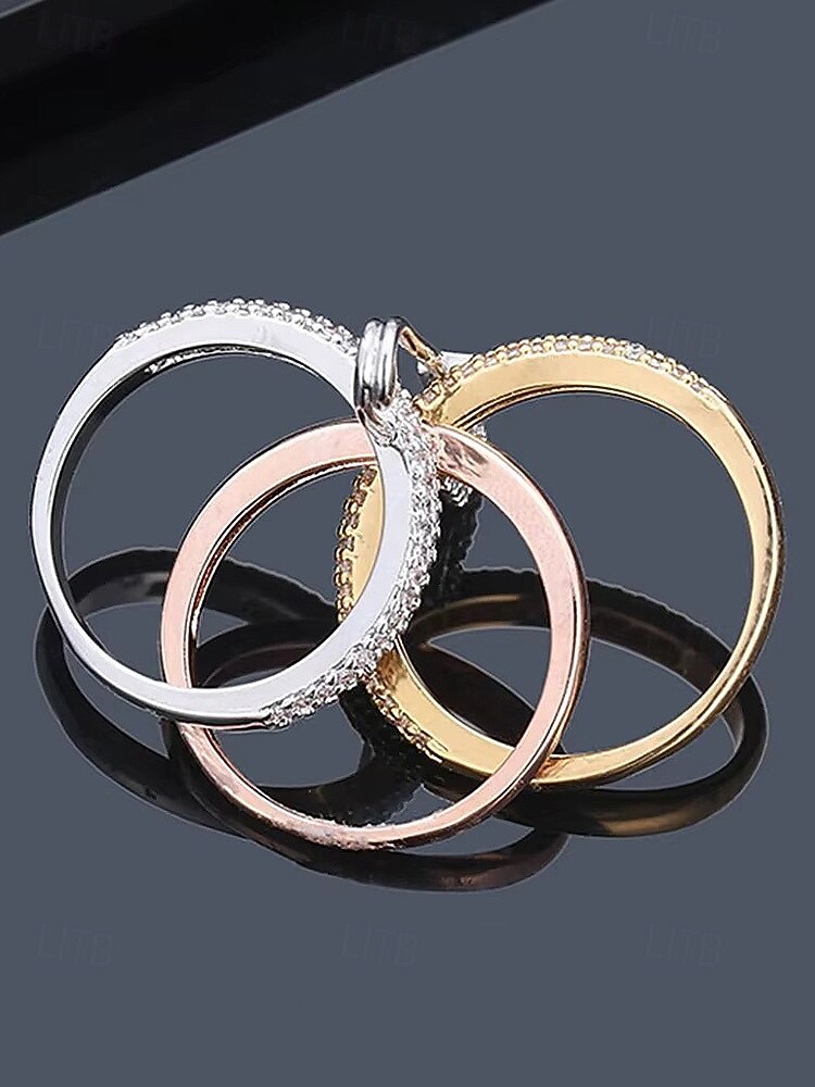 Dámský vánoční měděný prsten - elegantní tříbarevný design s čirými kameny, ideální jako sváteční dárek, slavnostní a stylový doplněk pro běžné i formální příležitosti 2026 - $11.99 –P9