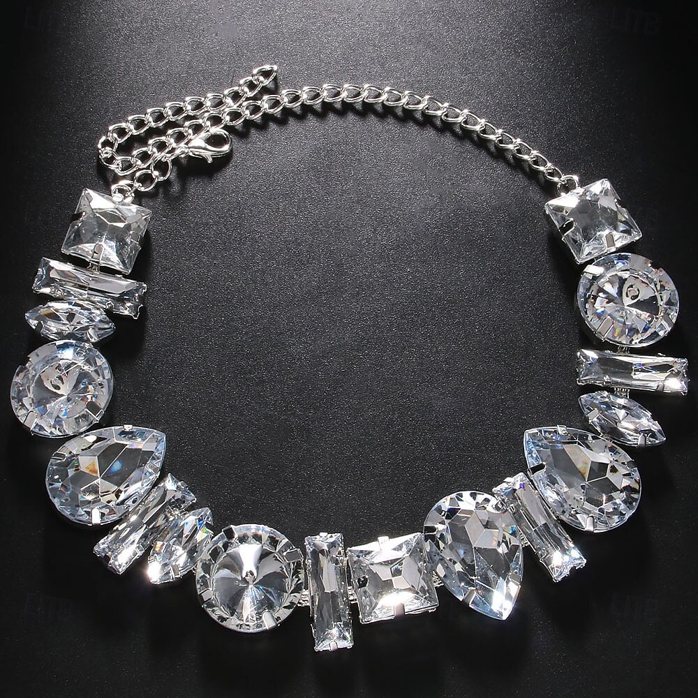 damski srebrny komplet naszyjnika i kolczyków z kryształkami - efektowna, masywna biżuteria z kryształkami na imprezy, wesela i wieczorne wydarzenia 2026 - $19.99 –P3