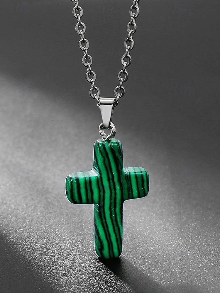 Мужское рождественское ожерелье с подвеской-крестиком из натурального камня, доступно в нескольких цветах, стильный и модный дизайн, идеально подходит для подарков на праздники 2026 - $9.99 –P4