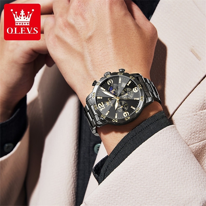 The New Olevs Men'S Business Watch Features A Luminous Moon Phase Calendar Small Three-Hand Multi-Functional Digital Large Dial Quartz Watch Which Is A Fashionable Casual Waterproof And Sporty Me 2025 - $34.99 –P18