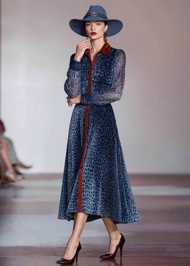 Pentru femei Rochii Midi Rochie A line Gril pe Kamado Rochii Semi Formale Kentucky Derby Birou Zilnic Fit regulat Buline Manșon Lung Guler Cămașă Albastru piscină Primăvară Toamnă Iarnă 2025 - $47.99 –P3