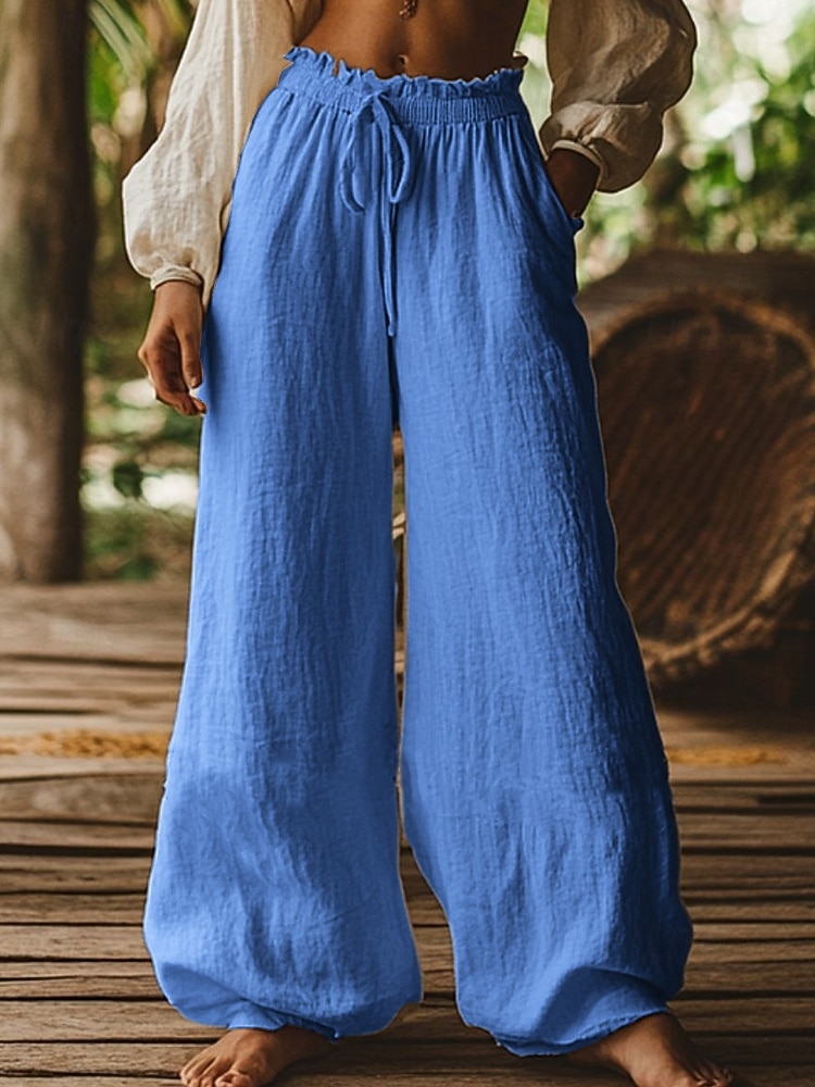 Damen Weites Bein Chinos Lässig Volle Länge Mittlere Hüfthöhe Blau Aprikose Weiß / Weiß Grün Frühling, Herbst, Winter, Sommer 2026 - $24.99 –P3