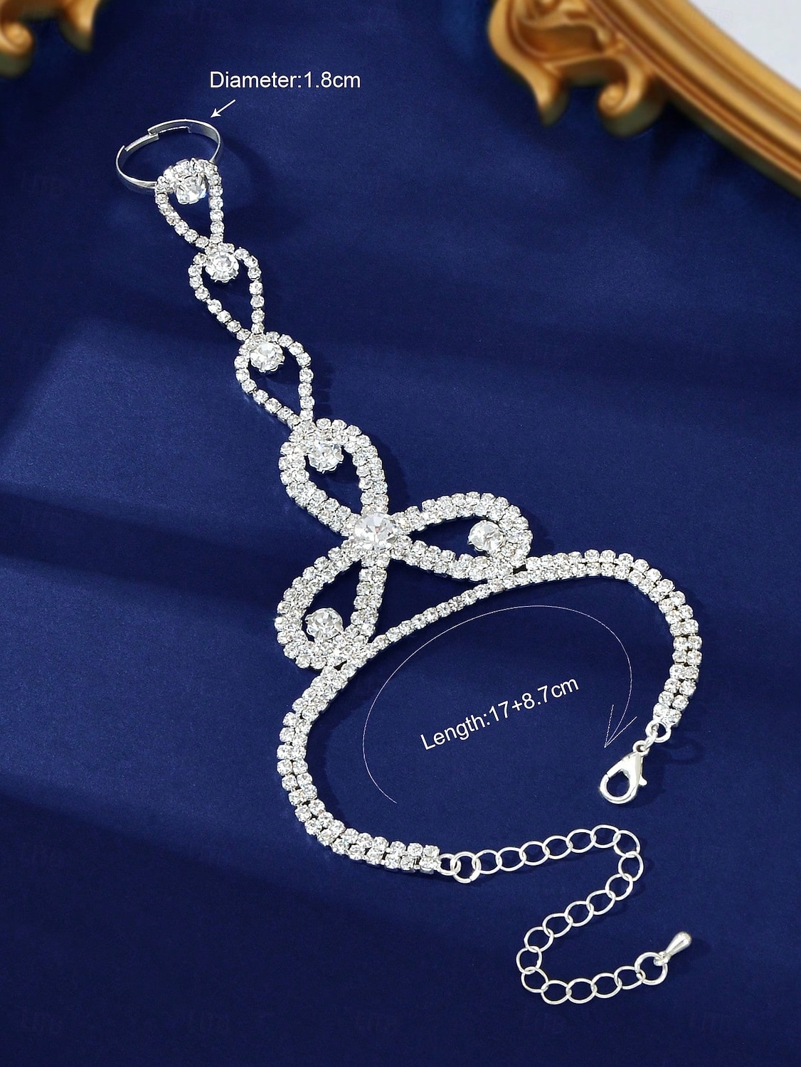 Pulsera nupcial de cadena de mano con diamantes de imitación para mujer con anillo: joyería de boda de cristal brillante para novias y damas de honor. &ocasiones formales 2026 - $11.99 –P1